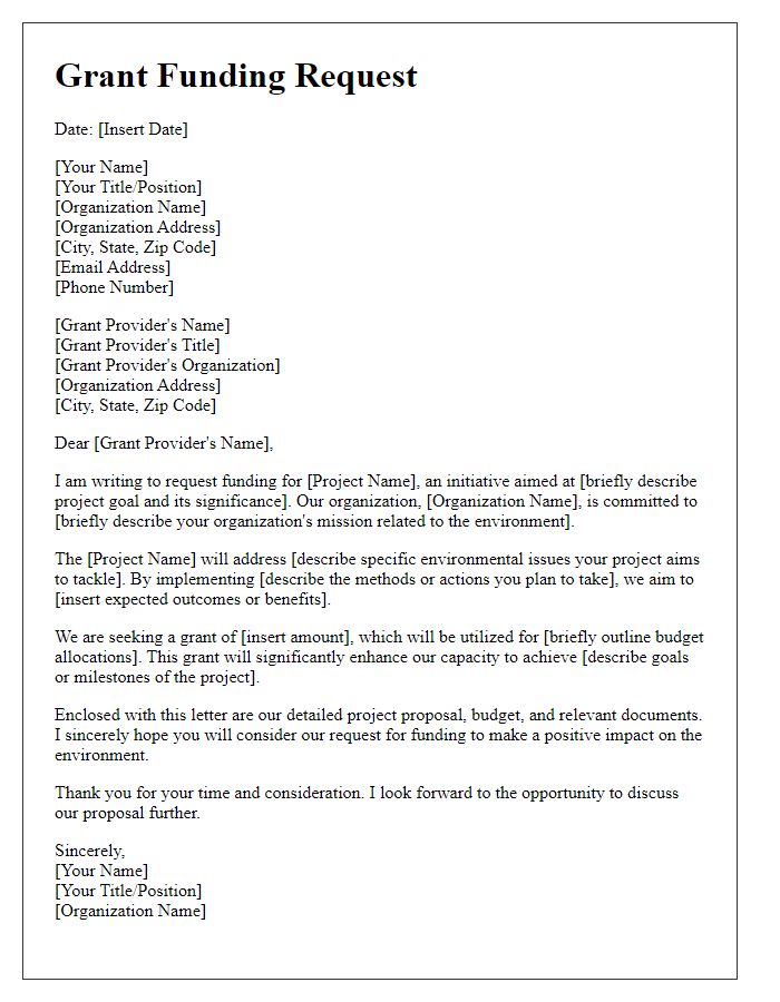 Letter template of environmental grant funding request