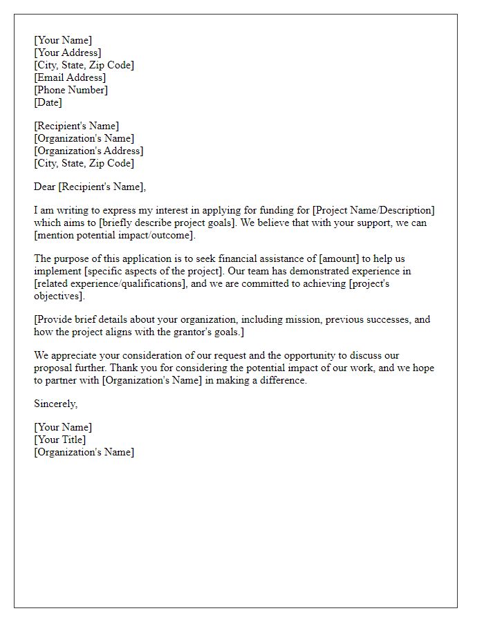 Letter template of funding application cover letter