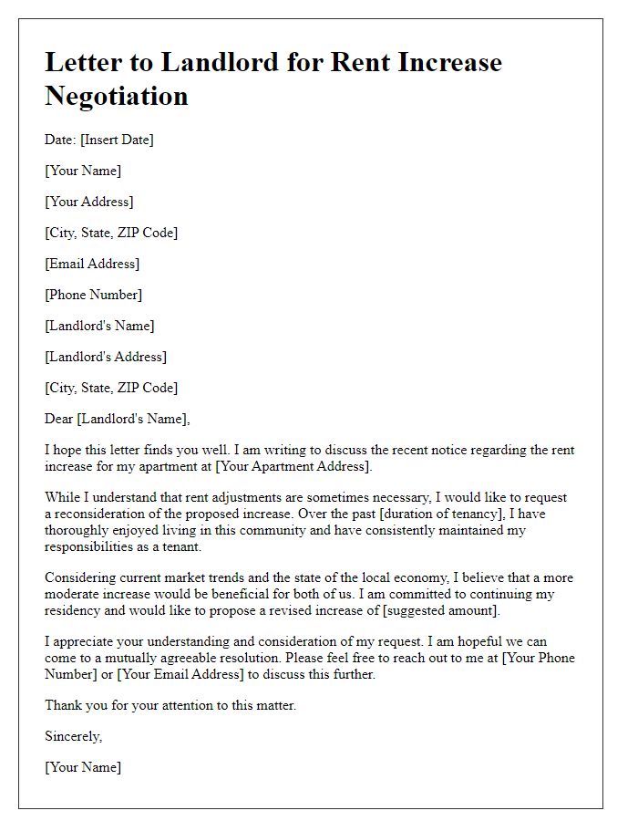 Letter template of negotiation for fair rent increase with landlord.