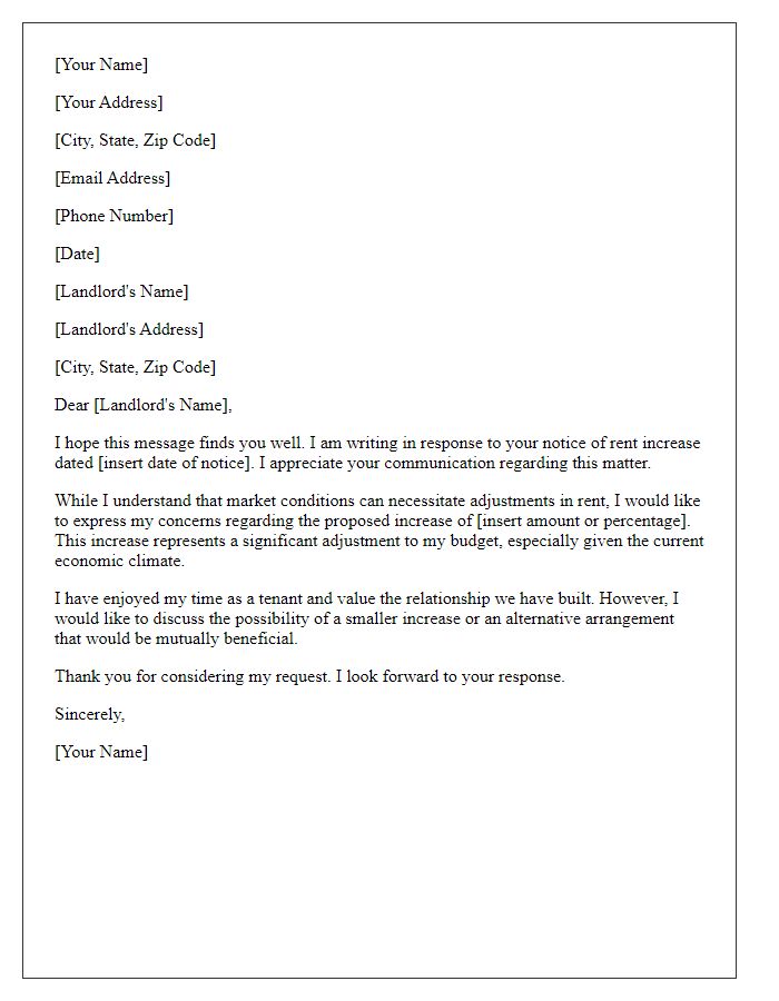 Letter template of tenant response to landlord's rent hike notice.