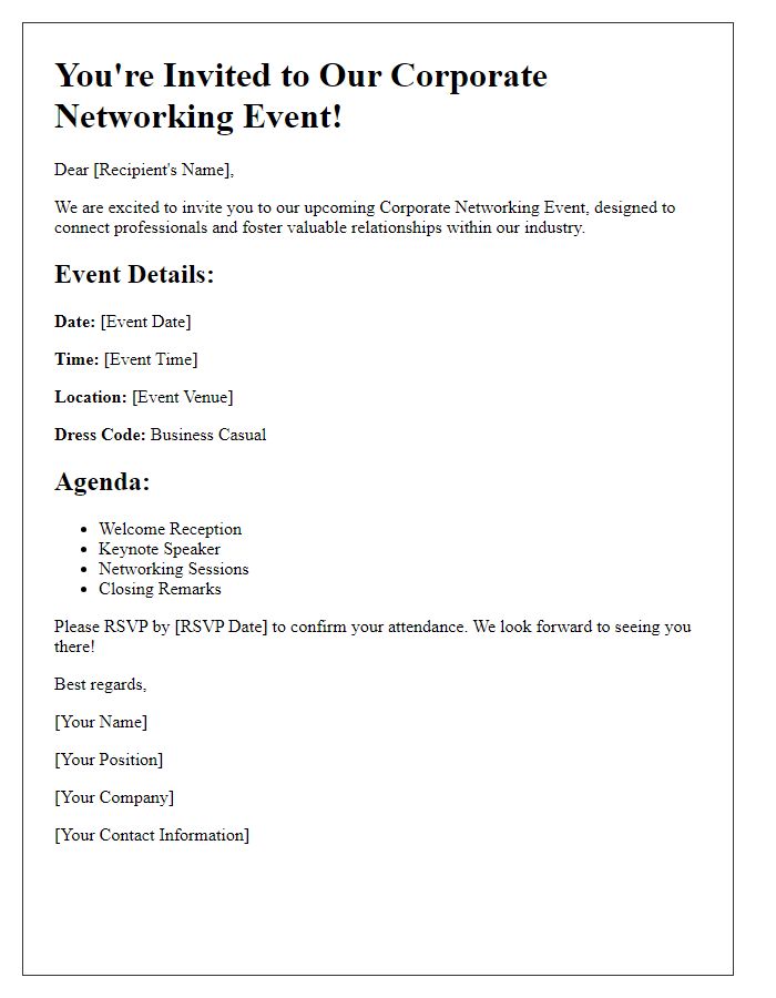 Letter template of corporate networking event invitation