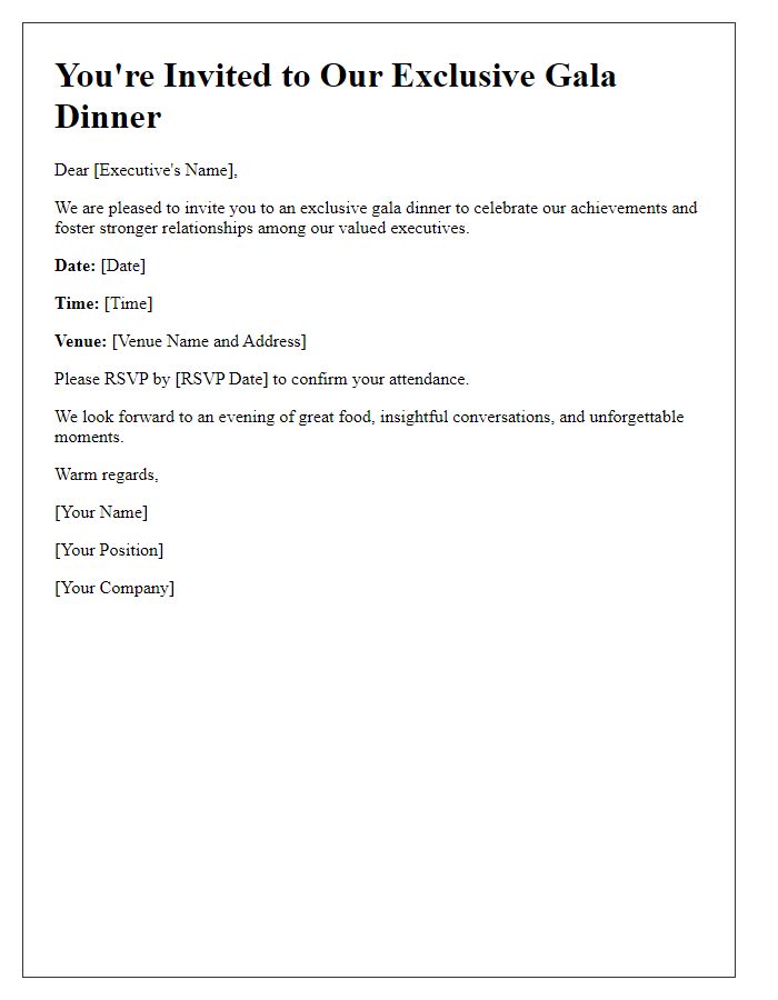 Letter template of gala dinner invitation for executives