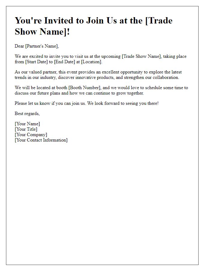 Letter template of trade show invitation for partners