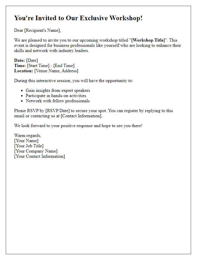 Letter template of workshop invitation for business professionals