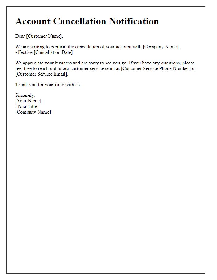 Letter template of account cancellation notification