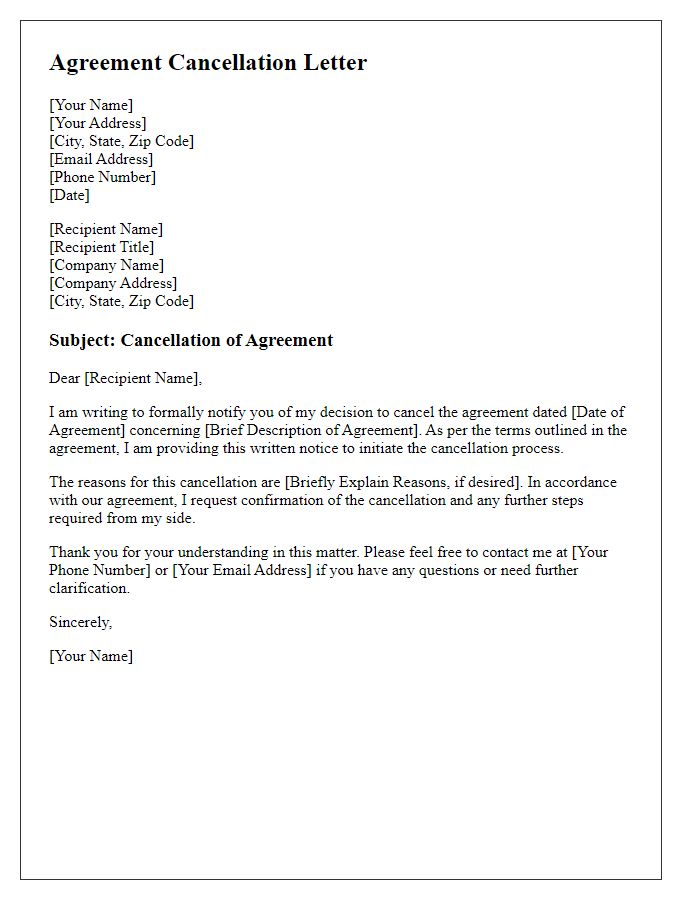 Letter template of agreement cancellation letter