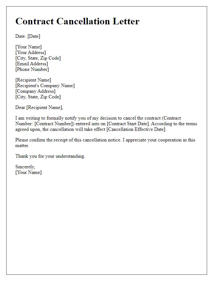 Letter template of contract cancellation communication