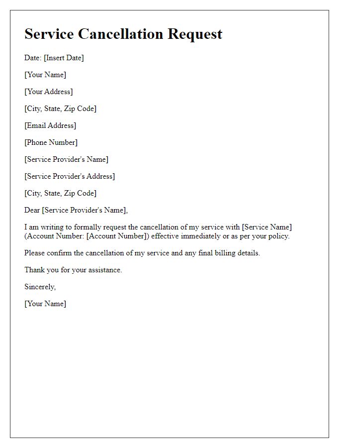 Letter template of service cancellation request