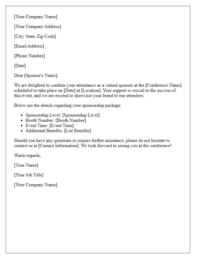 Letter template of conference attendance confirmation for sponsors.