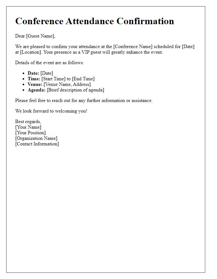 Letter template of conference attendance confirmation for VIP guests.