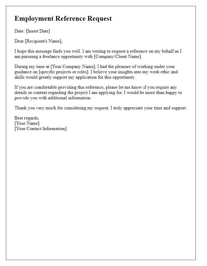 Letter template of employment reference request for freelance opportunity