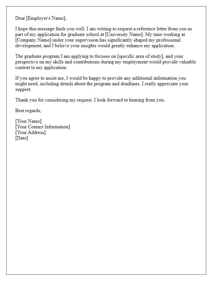 Letter template of employment reference request for graduate school application