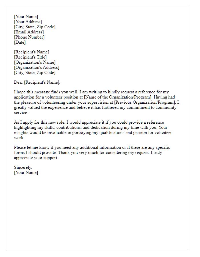 Letter template of employment reference request for a volunteer position