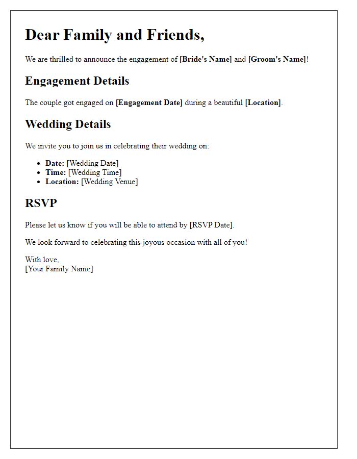 Letter template of family engagement and wedding details