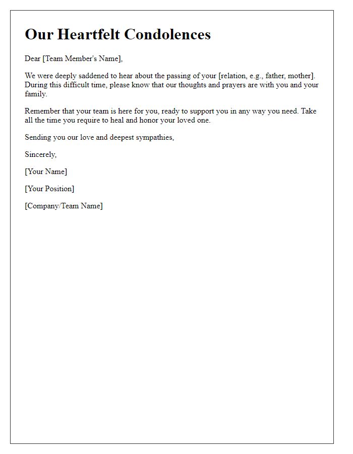 Letter template of heartfelt condolences for a team member