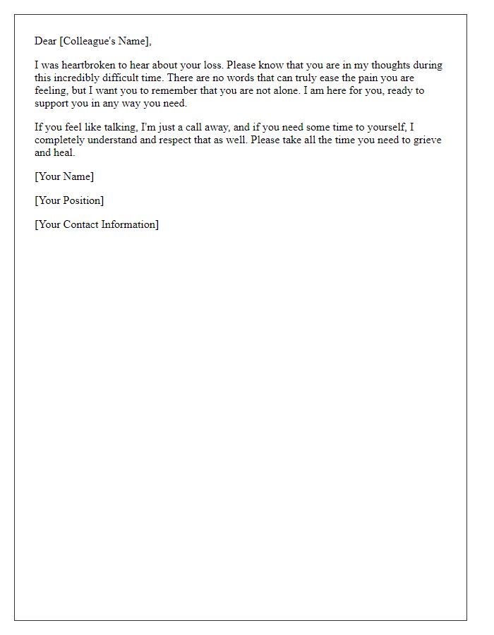 Letter template of supportive message for a grieving colleague