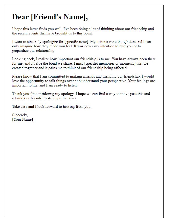 Letter template of heartfelt apology for mending a friendship