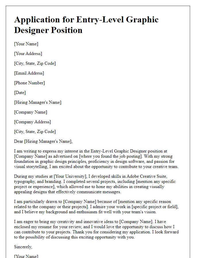 Letter template of application for entry-level position in graphic design.