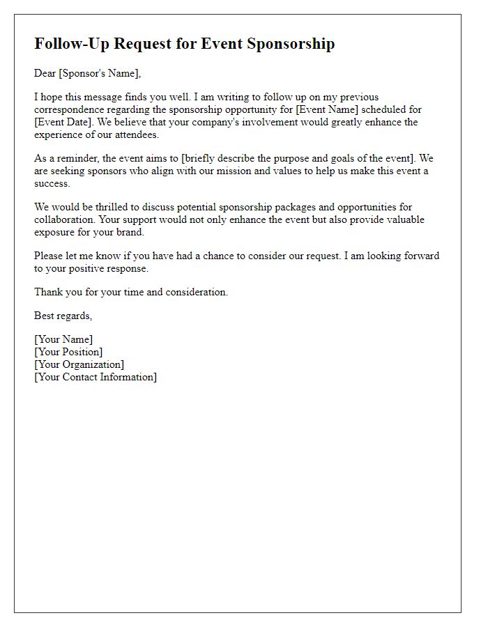 Letter template of follow-up request for event sponsorship.