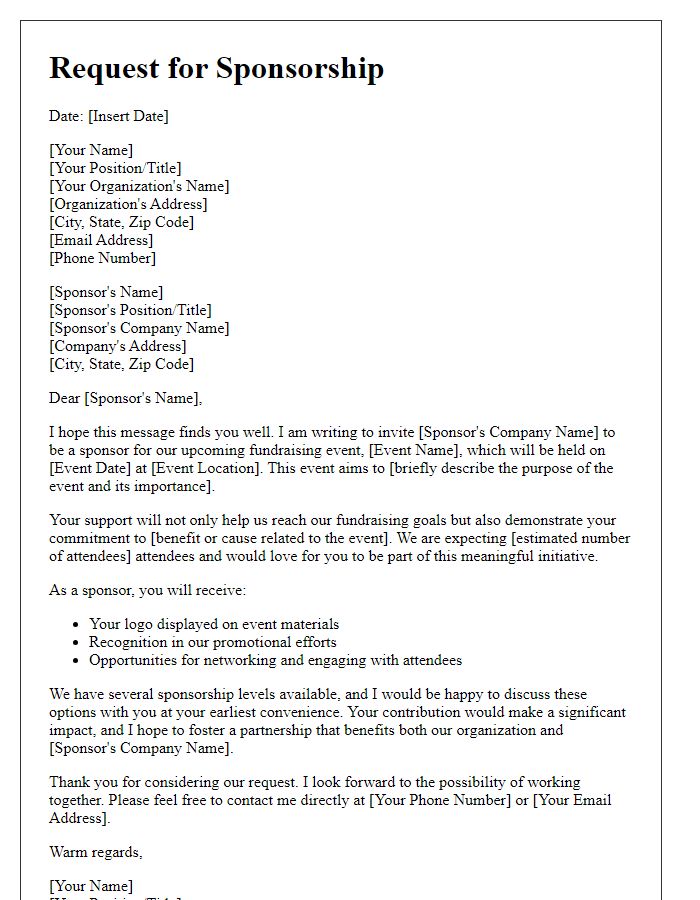 Letter template of request for fundraising event sponsorship.