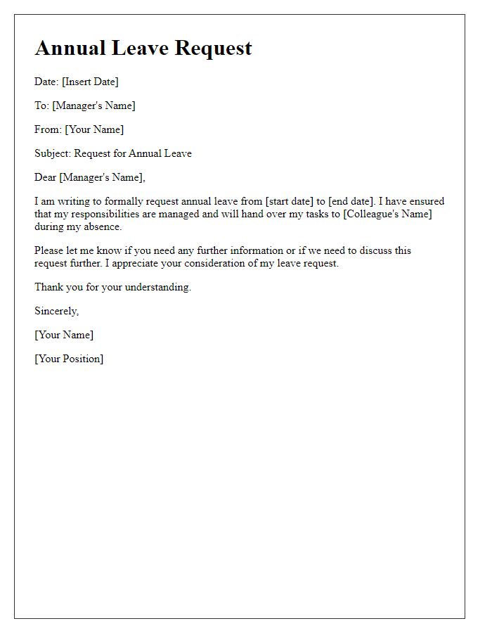 Letter template of annual leave request for management