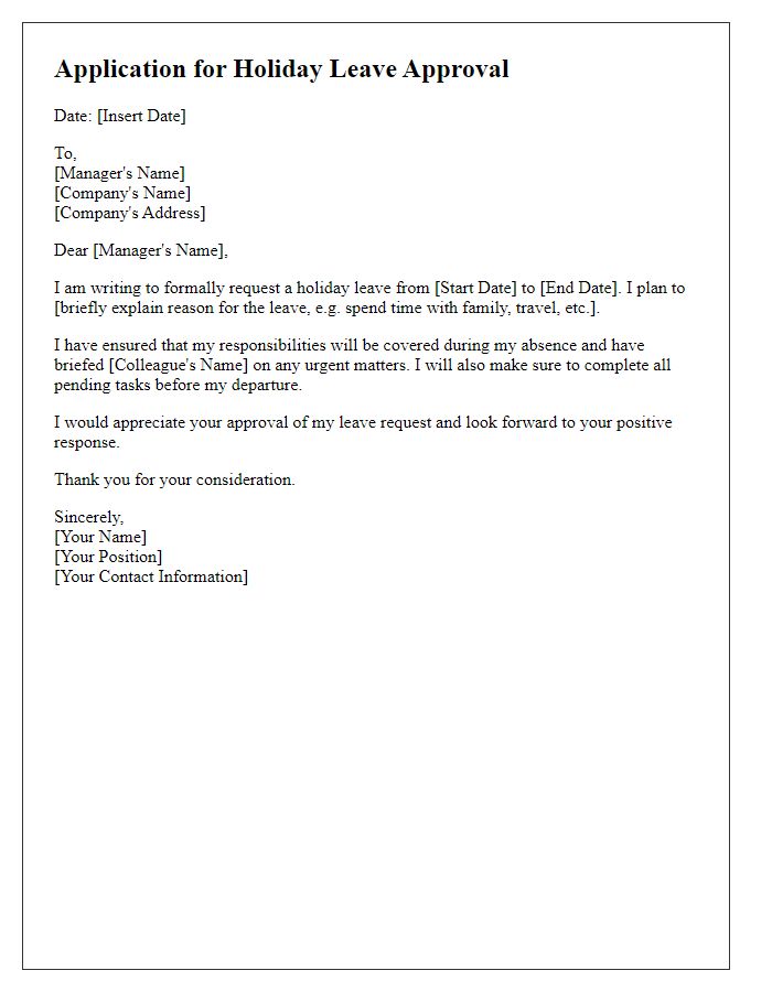 Letter template of application for holiday leave approval