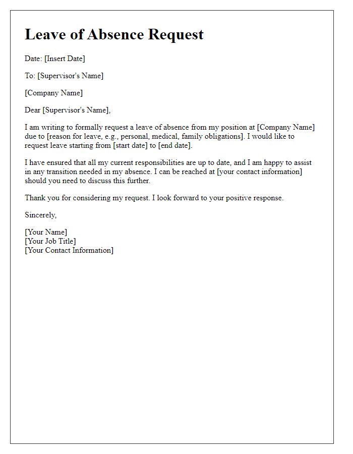 Letter template of leave of absence request