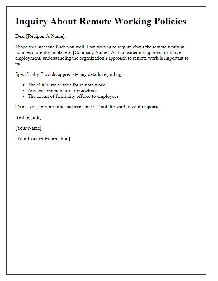 Letter template of inquiry about remote working policies