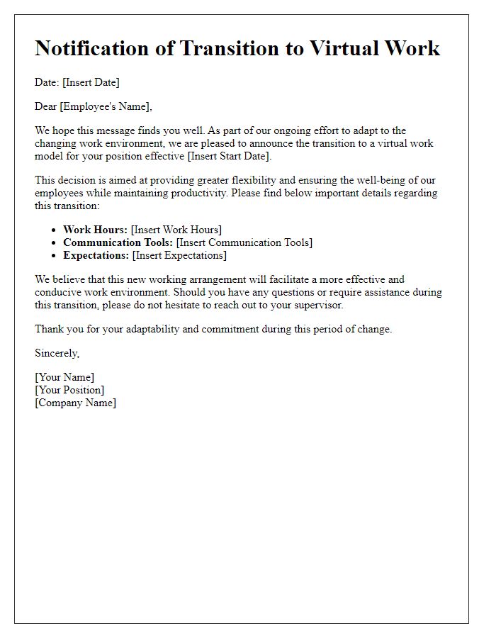 Letter template of notification for virtual work transition