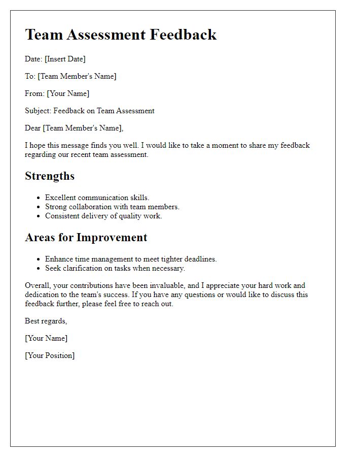 Letter template of team assessment feedback