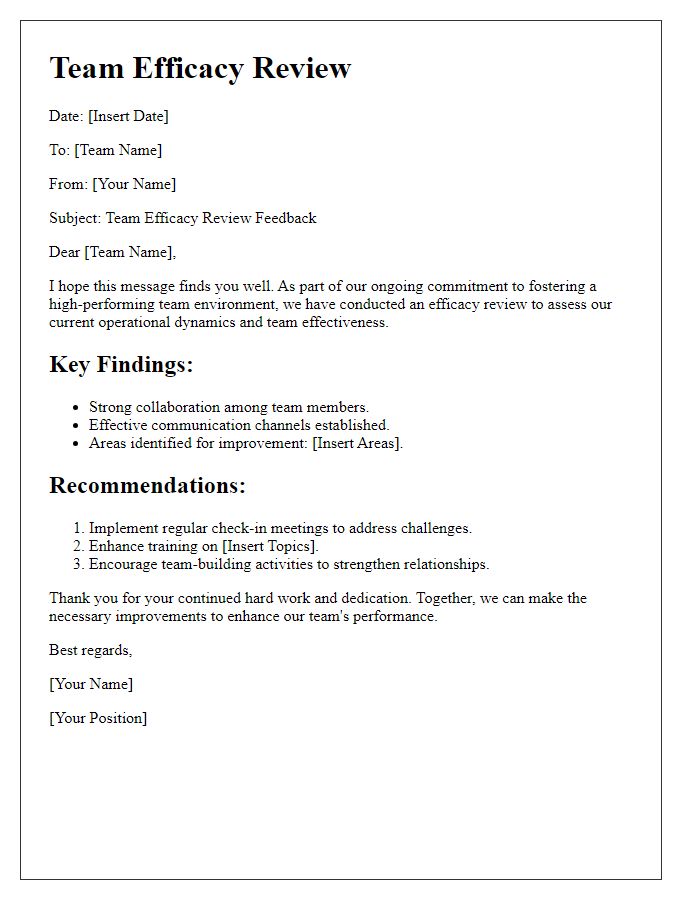 Letter template of team efficacy review