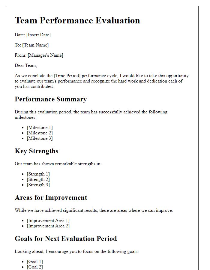 Letter template of team performance evaluation