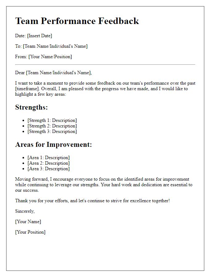 Letter template of team performance feedback