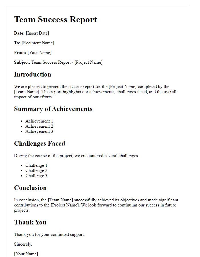 Letter template of team success report