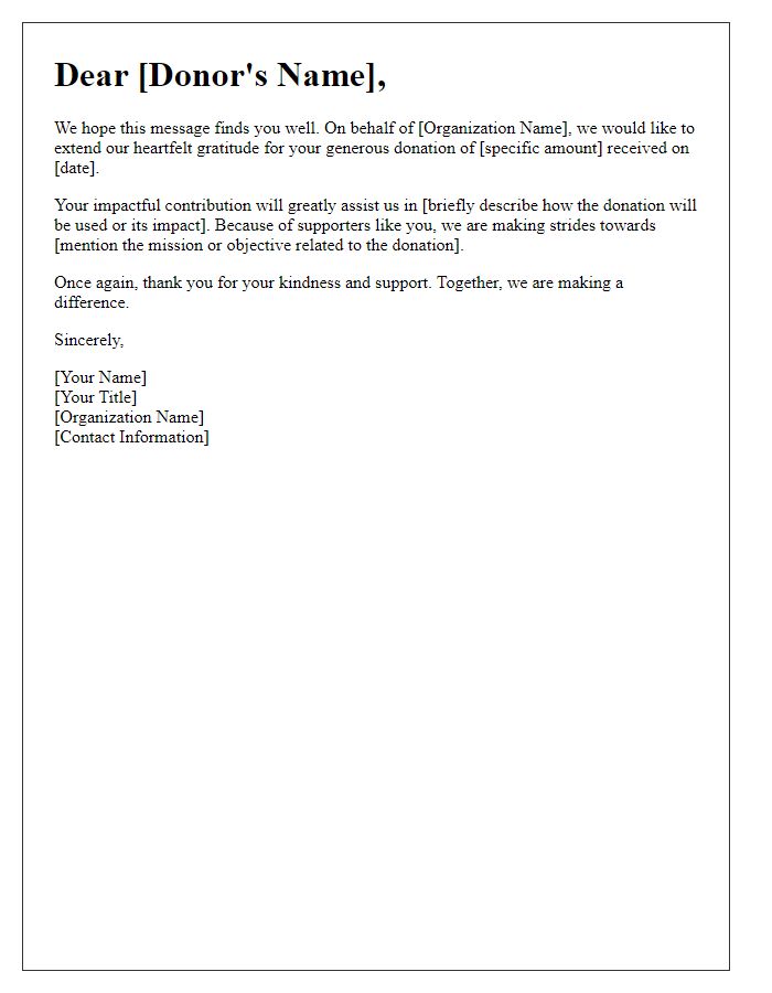 Letter template of acknowledgment for your impactful donation.