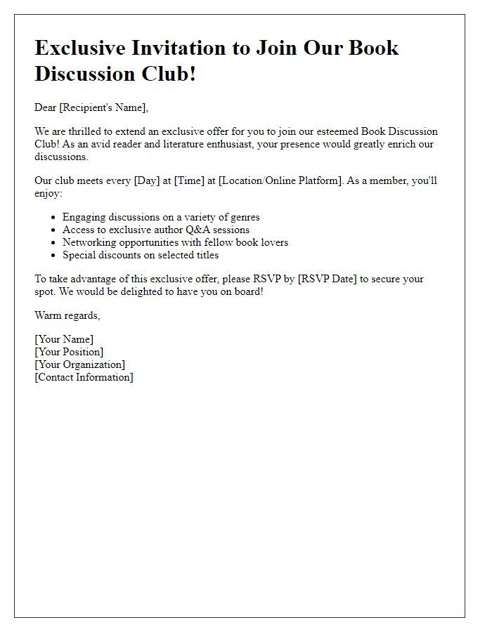 Letter template of an exclusive offer to join our book discussion club.