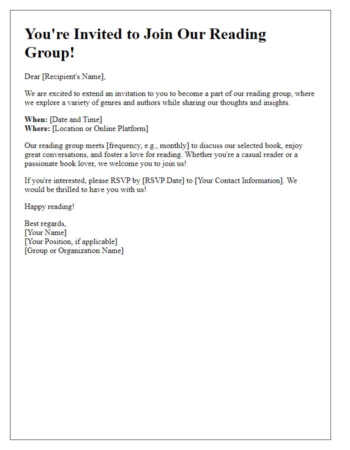 Letter template of an invitation to become part of our reading group.