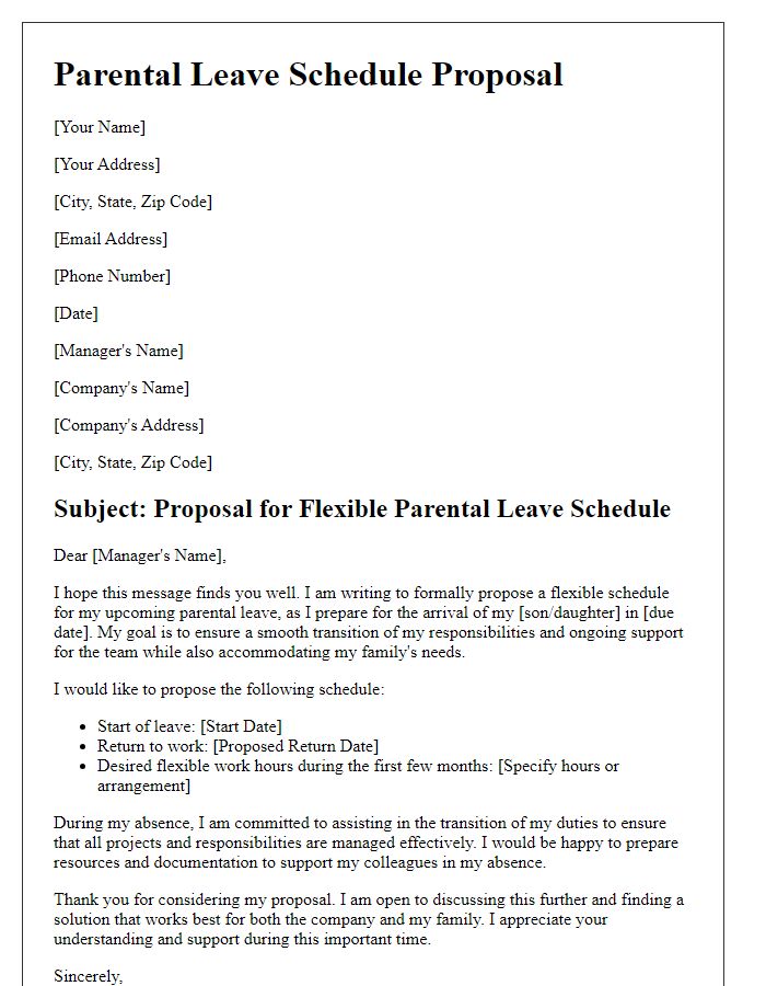 Letter template of flexible parental leave schedule proposal.