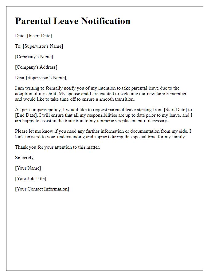 Letter template of parental leave notification for adoptive parents.