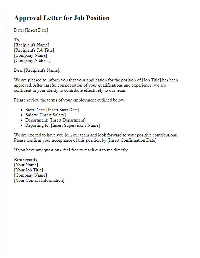 Letter template of approval for job position