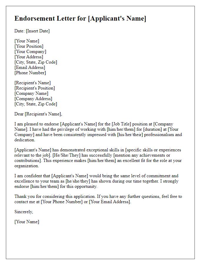 Letter template of endorsement for job application