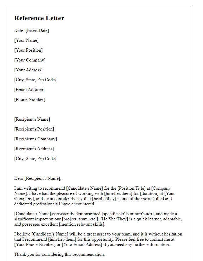 Letter template of reference for career opportunity