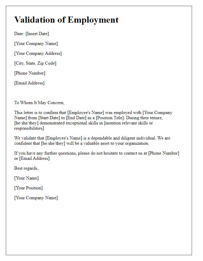 Letter template of validation for prospective employee