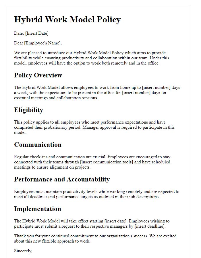 Letter template of Hybrid Work Model Policy