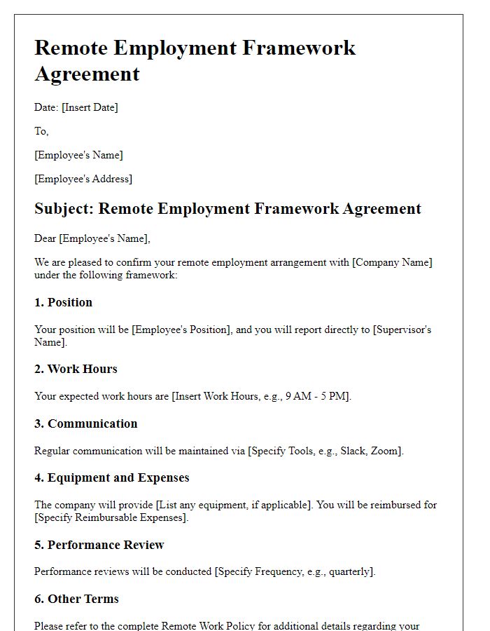 Letter template of Remote Employment Framework