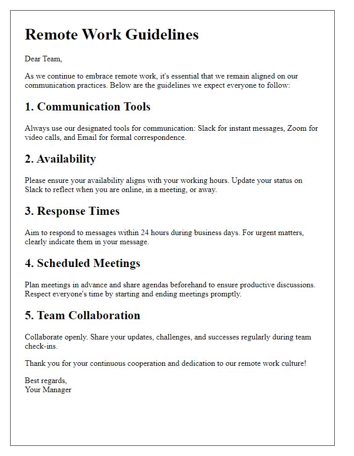 Letter template of Remote Work Guidelines Communication