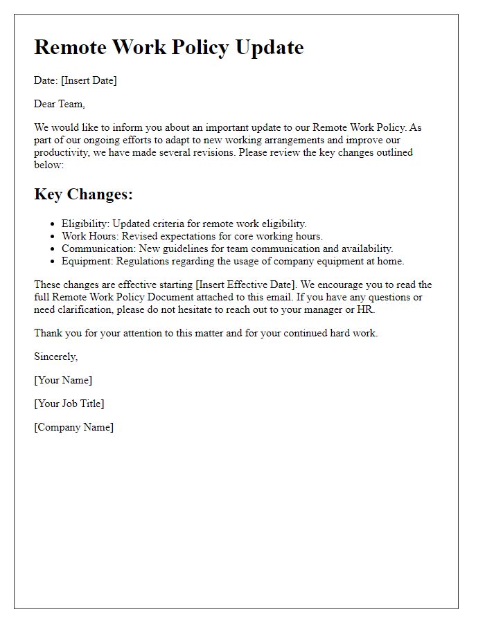 Letter template of Remote Work Policy Update