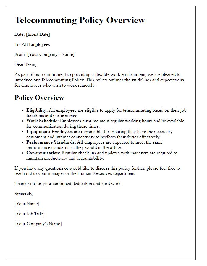 Letter template of Telecommuting Policy Overview