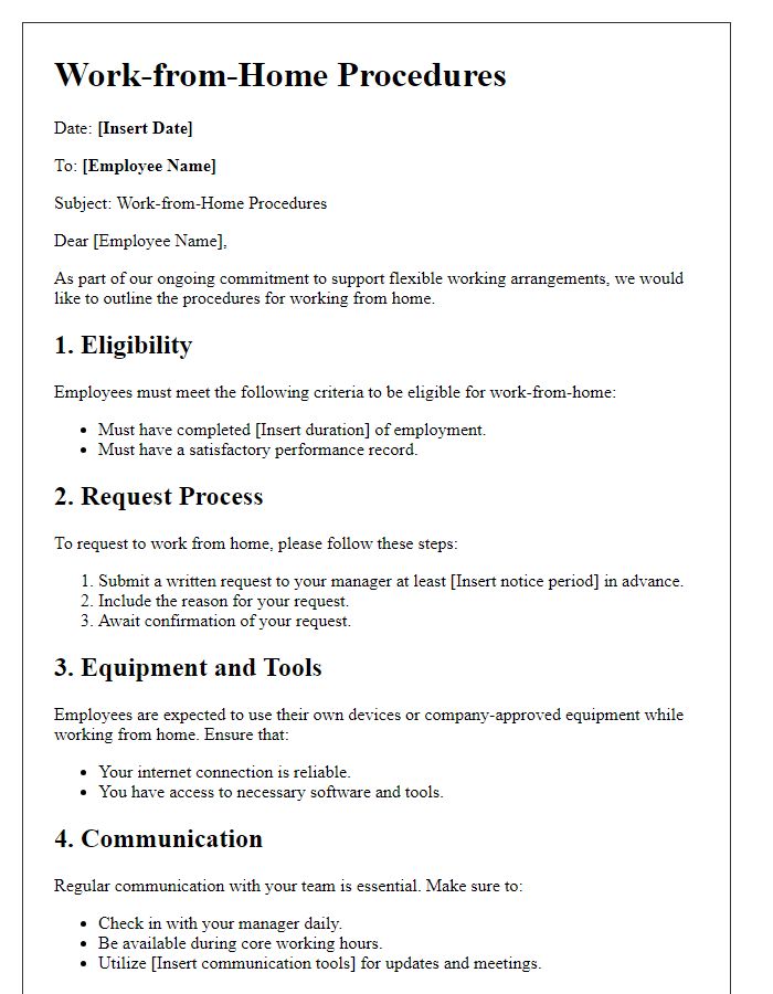 Letter template of Work-from-Home Procedures