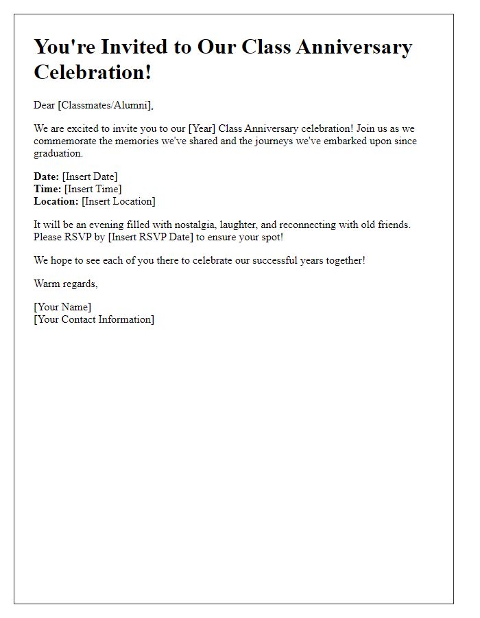 Letter template of class anniversary invitation